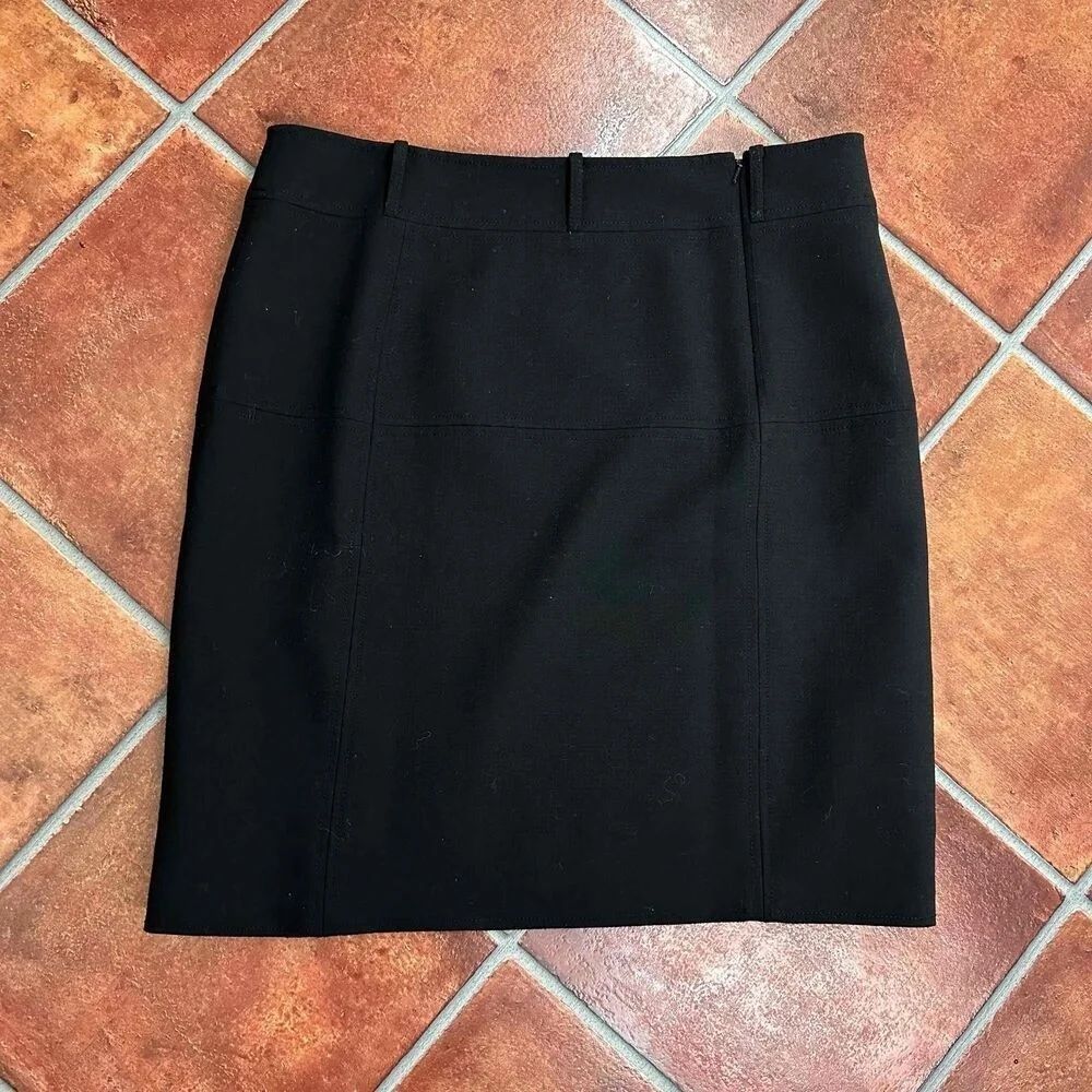 Tory Burch Black Wool Mid Thigh Pencil Skirt Stretchy Waist Size 14